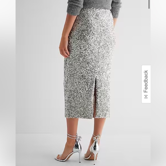 Express Silver Sequin Midi Skirt Size Large NWT - Picture 1 of 6